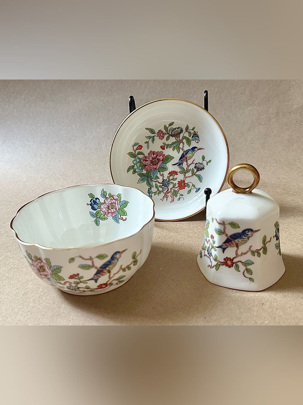 Retired Aynsley Repro Pembroke Bone China Var-I-Eté Bowl Trinket Dish Bell Lot